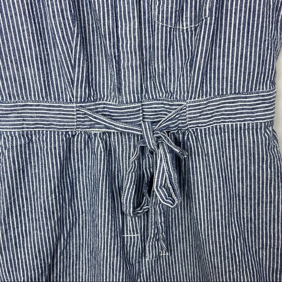 Anthropologie‎ Linen Blue Striped Romper Tie Waist Size 0 Bohemian Playsuit Boho - Picture 6 of 10